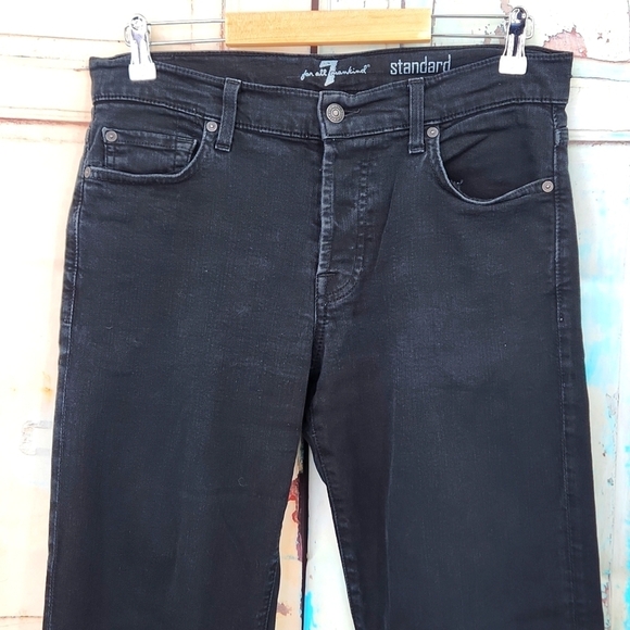7 for all Mankind Black Standard Straight Leg Button Fly Jeans - Picture 3 of 10